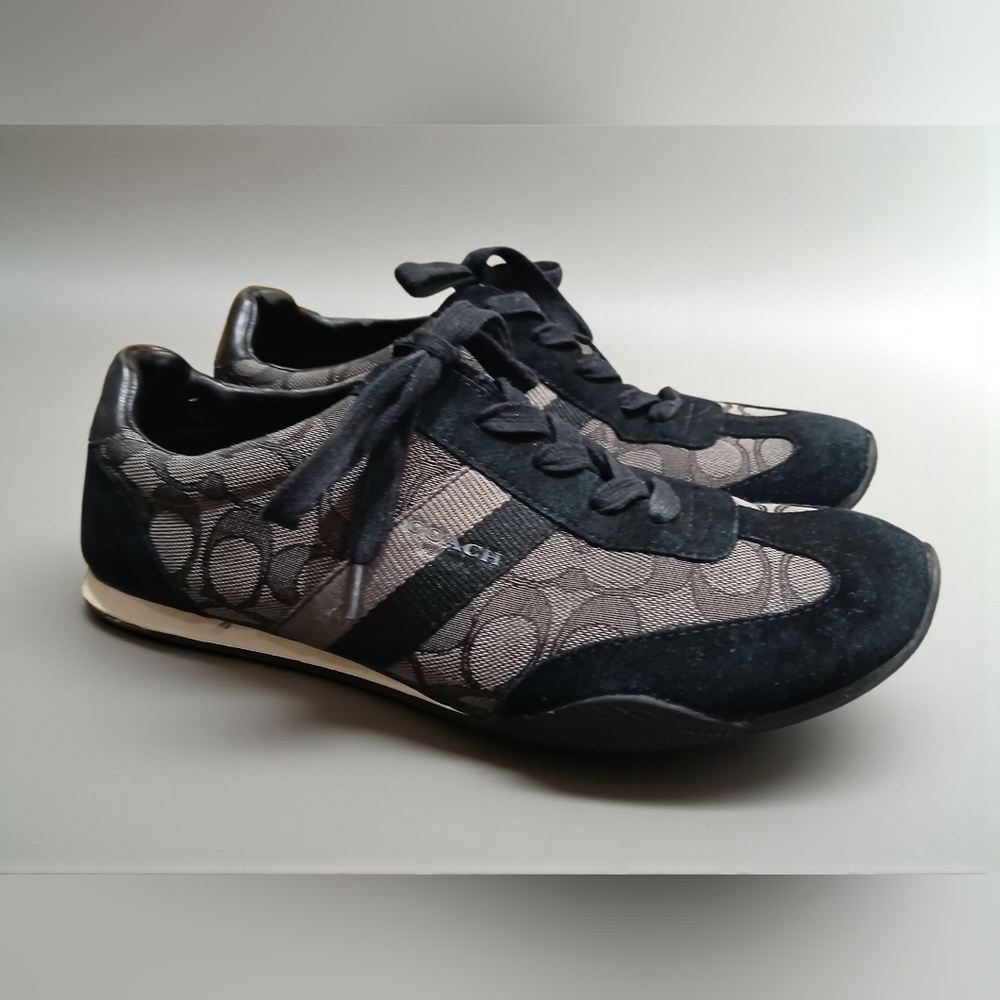 Coach Black Grey Signature C Low Top Sneakers 9.5 Designer Womans
